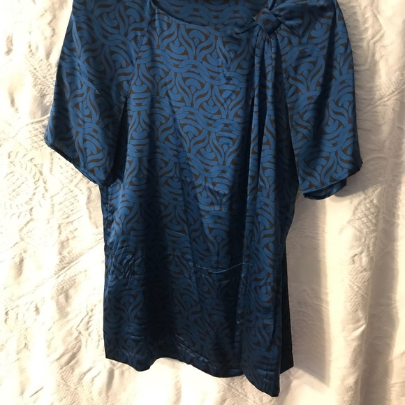 Banana Republic Blue Silk Blk Pattern Blouse Medium - Picture 5 of 7
